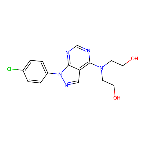 2,2'-((1-(4-chlorophenyl)-1H-pyrazolo[3,4-d]pyrimidin-4-yl)azanediyl)diethanol structure