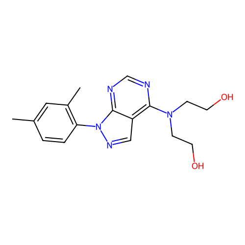 2,2'-((1-(2,4-dimethylphenyl)-1H-pyrazolo[3,4-d]pyrimidin-4-yl)azanediyl)diethanol structure