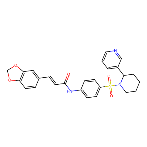 (E)-3-(benzo[d][1,3]dioxol-5-yl)-N-(4-((2-(pyridin-3-yl)piperidin-1-yl)sulfonyl)phenyl)acrylamide structure