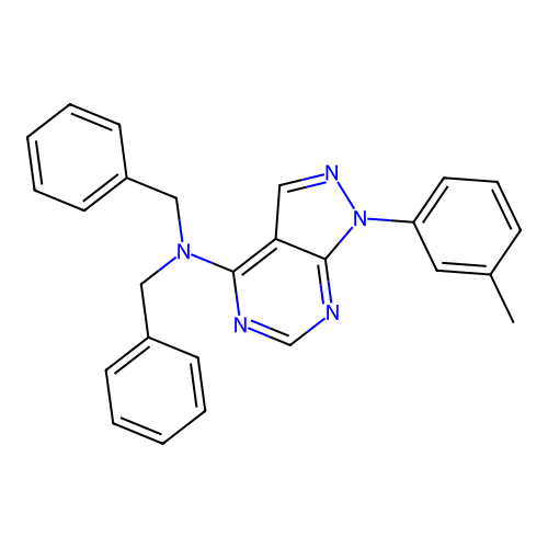 N,N-dibenzyl-1-(3-methylphenyl)-1H-pyrazolo[3,4-d]pyrimidin-4-amine structure