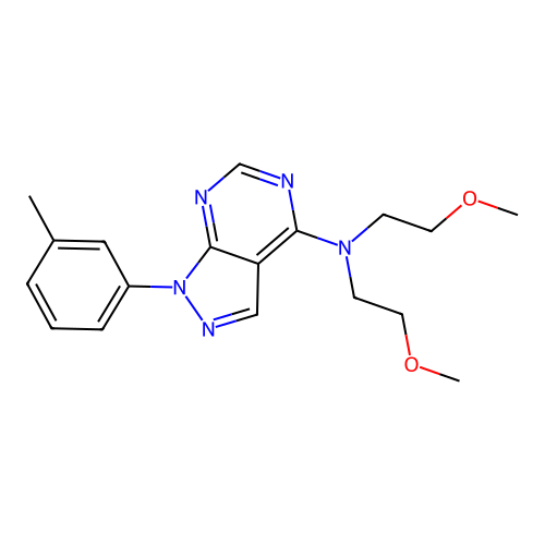 N,N-bis(2-methoxyethyl)-1-(3-methylphenyl)-1H-pyrazolo[3,4-d]pyrimidin-4-amine structure