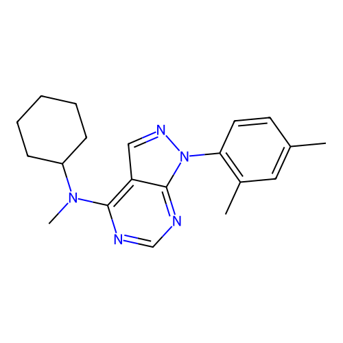 N-cyclohexyl-1-(2,4-dimethylphenyl)-N-methyl-1H-pyrazolo[3,4-d]pyrimidin-4-amine structure