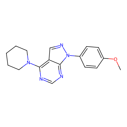 1-(4-methoxyphenyl)-4-(piperidin-1-yl)-1H-pyrazolo[3,4-d]pyrimidine structure
