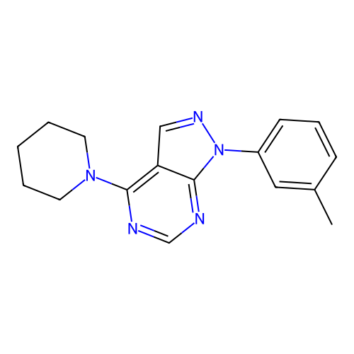 1-(3-methylphenyl)-4-(piperidin-1-yl)-1H-pyrazolo[3,4-d]pyrimidine structure
