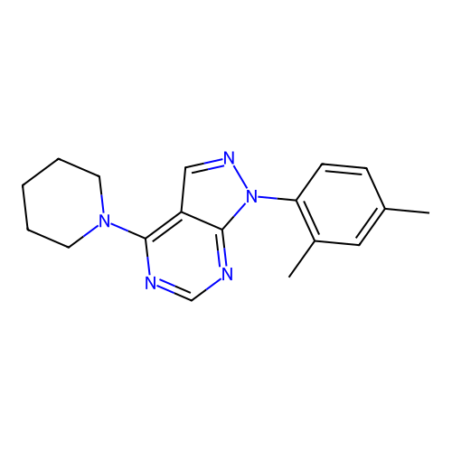1-(2,4-dimethylphenyl)-4-(piperidin-1-yl)-1H-pyrazolo[3,4-d]pyrimidine structure