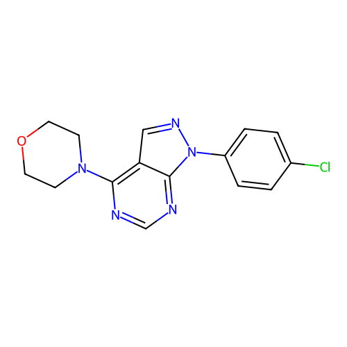 1-(4-chlorophenyl)-4-(morpholin-4-yl)-1H-pyrazolo[3,4-d]pyrimidine structure
