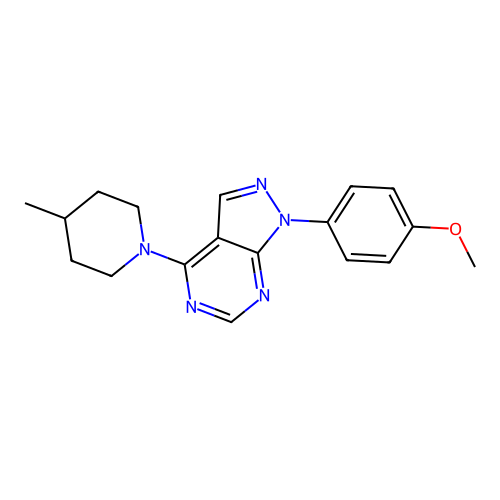 1-(4-methoxyphenyl)-4-(4-methylpiperidin-1-yl)-1H-pyrazolo[3,4-d]pyrimidine structure