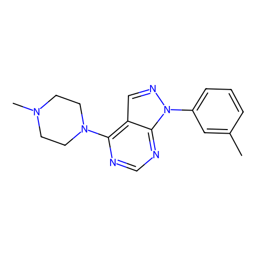 1-(3-methylphenyl)-4-(4-methylpiperazin-1-yl)-1H-pyrazolo[3,4-d]pyrimidine structure