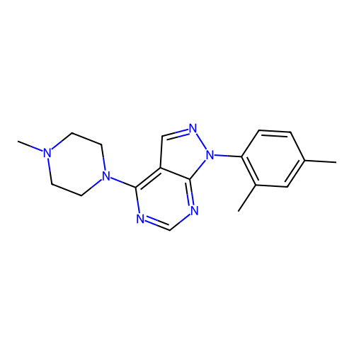 1-(2,4-dimethylphenyl)-4-(4-methylpiperazin-1-yl)-1H-pyrazolo[3,4-d]pyrimidine structure