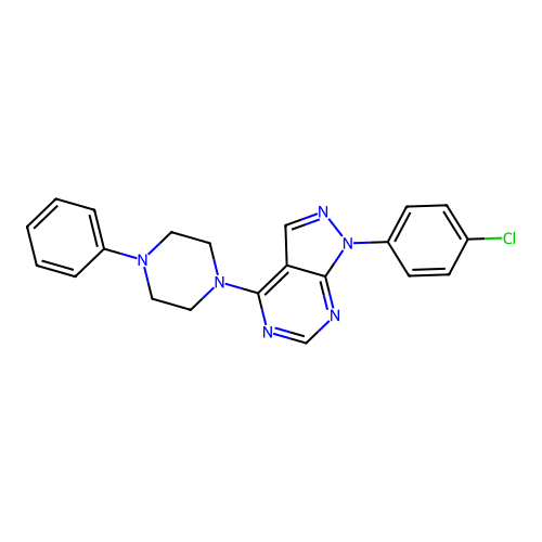 1-(4-chlorophenyl)-4-(4-phenylpiperazin-1-yl)-1H-pyrazolo[3,4-d]pyrimidine structure