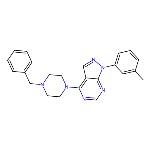 4-(4-benzylpiperazin-1-yl)-1-(m-tolyl)-1H-pyrazolo[3,4-d]pyrimidine structure
