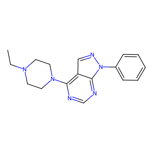 4-(4-Ethylpiperazin-1-yl)-1-phenylpyrazolo[3,4-d]pyrimidine structure