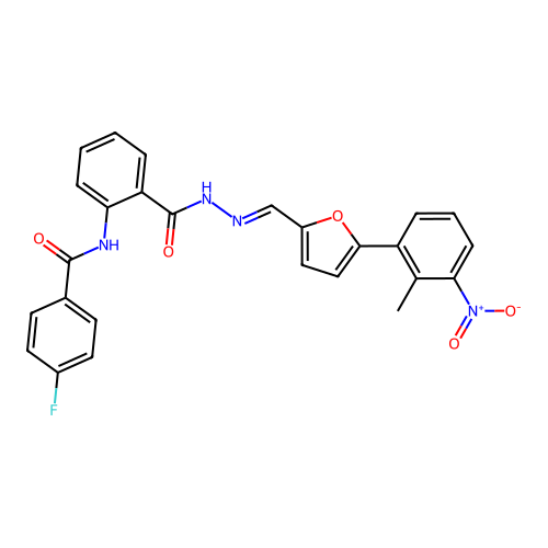 (E)-4-fluoro-N-(2-(2-((5-(2-methyl-3-nitrophenyl)furan-2-yl)methylene)hydrazinecarbonyl)phenyl)benzamide structure