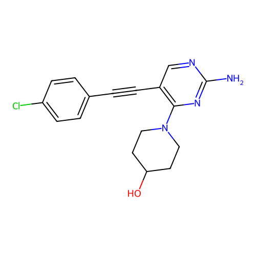 4-Piperidinol, 1-[2-amino-5-[(4-chlorophenyl)ethynyl]-4-pyrimidinyl]- structure
