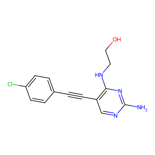 Ethanol, 2-[[2-amino-5-[(4-chlorophenyl)ethynyl]-4-pyrimidinyl]amino]- structure