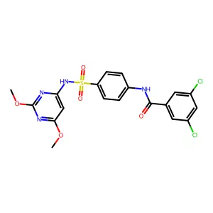 3,5-dichloro-N-(4-(N-(2,6-dimethoxypyrimidin-4-yl)sulfamoyl)phenyl)benzamide structure