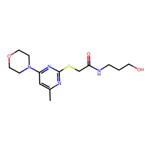 N-(3-hydroxypropyl)-2-((4-methyl-6-morpholinopyrimidin-2-yl)thio)acetamide structure