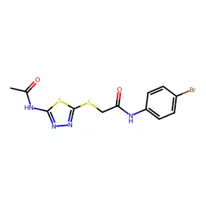 2-((5-acetamido-1,3,4-thiadiazol-2-yl)thio)-N-(4-bromophenyl)acetamide structure