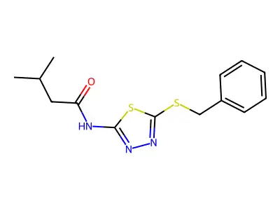 N-(5-(benzylthio)-1,3,4-thiadiazol-2-yl)-3-methylbutanamide structure