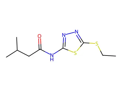 N-[5-(ethylsulfanyl)-1,3,4-thiadiazol-2-yl]-3-methylbutanamide structure