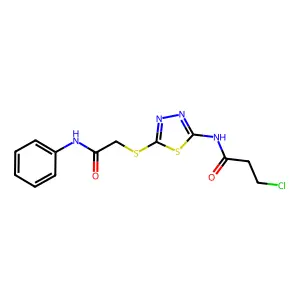 N-[5-(2-anilino-2-oxoethyl)sulfanyl-1,3,4-thiadiazol-2-yl]-3-chloropropanamide structure