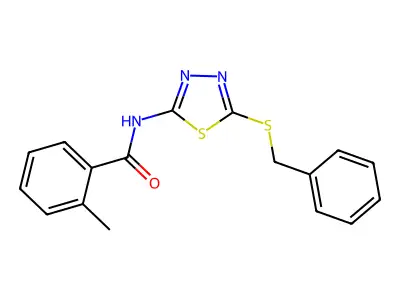 N-[5-(benzylsulfanyl)-1,3,4-thiadiazol-2-yl]-2-methylbenzamide structure