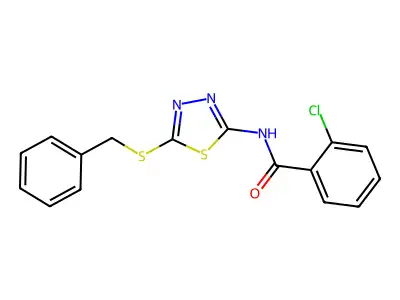 N-[5-(benzylsulfanyl)-1,3,4-thiadiazol-2-yl]-2-chlorobenzamide structure