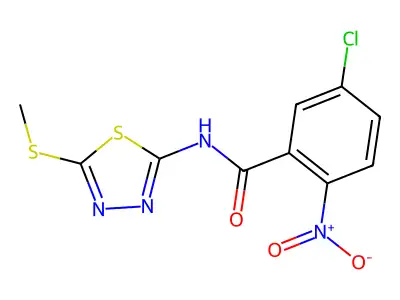 5-chloro-N-(5-methylsulfanyl-1,3,4-thiadiazol-2-yl)-2-nitrobenzamide structure