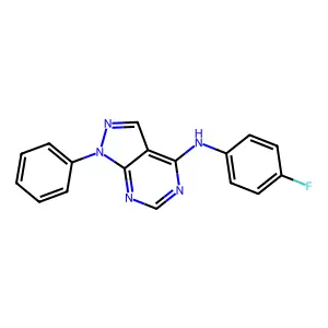 N-(4-fluorophenyl)-1-phenyl-1H-pyrazolo[3,4-d]pyrimidin-4-amine structure
