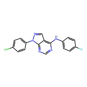 1-(4-chlorophenyl)-N-(4-fluorophenyl)-1H-pyrazolo[3,4-d]pyrimidin-4-amine structure