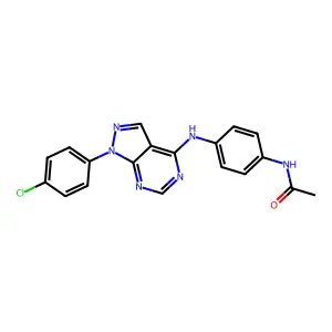N-(4-{[1-(4-chlorophenyl)pyrazolo[4,5-e]pyrimidin-4-yl]amino}phenyl)acetamide structure
