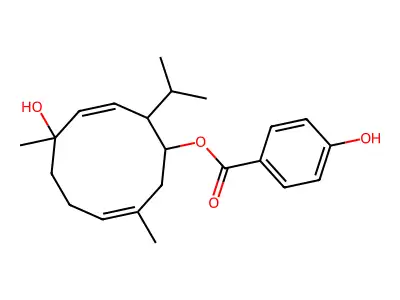 (5-Hydroxy-5,9-dimethyl-2-propan-2-ylcyclodeca-3,8-dien-1-yl) 4-hydroxybenzoate structure