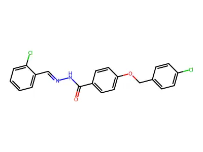 4-[(4-chlorophenyl)methoxy]-N-[(2-chlorophenyl)methylideneamino]benzamide structure