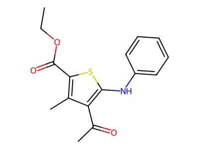 Ethyl 4-acetyl-5-anilino-3-methyl-2-thiophenecarboxylate structure
