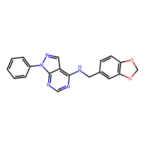 N-(1,3-benzodioxol-5-ylmethyl)-1-phenyl-1H-pyrazolo[3,4-d]pyrimidin-4-amine structure