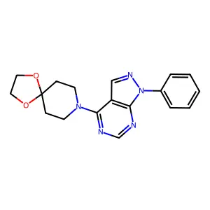 8-(1-phenyl-1H-pyrazolo[3,4-d]pyrimidin-4-yl)-1,4-dioxa-8-azaspiro[4.5]decane structure