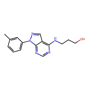 3-{[1-(3-methylphenyl)-1H-pyrazolo[3,4-d]pyrimidin-4-yl]amino}propan-1-ol structure