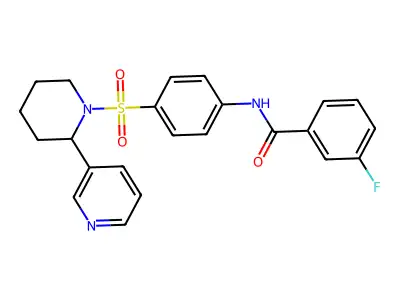3-fluoro-N-(4-((2-(pyridin-3-yl)piperidin-1-yl)sulfonyl)phenyl)benzamide structure