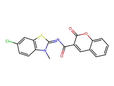 N-(6-chloro-3-methyl-1,3-benzothiazol-2-ylidene)-2-oxochromene-3-carboxamide structure