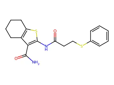 2-(3-(Phenylthio)propanamido)-4,5,6,7-tetrahydrobenzo[b]thiophene-3-carboxamide structure