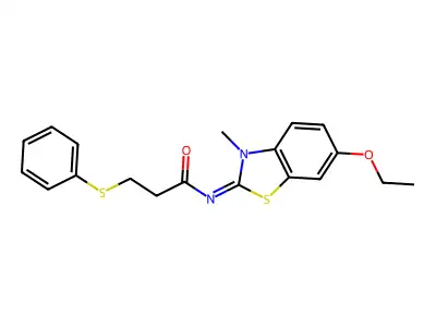 N-(6-ethoxy-3-methyl-1,3-benzothiazol-2-ylidene)-3-phenylsulfanylpropanamide structure