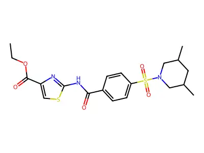 ethyl 2-(4-((3,5-dimethylpiperidin-1-yl)sulfonyl)benzamido)thiazole-4-carboxylate structure