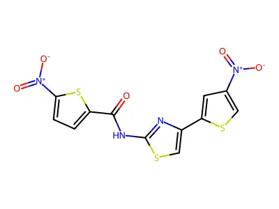 5-nitro-N-[4-(4-nitrothiophen-2-yl)-1,3-thiazol-2-yl]thiophene-2-carboxamide structure
