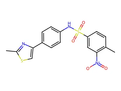 4-methyl-N-(4-(2-methylthiazol-4-yl)phenyl)-3-nitrobenzenesulfonamide structure