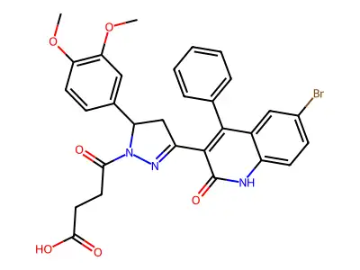 4-[3-(6-bromo-2-hydroxy-4-phenylquinolin-3-yl)-5-(3,4-dimethoxyphenyl)-4,5-dihydro-1H-pyrazol-1-yl]-4-oxobutanoic acid structure