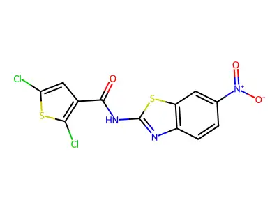 2,5-dichloro-N-(6-nitro-1,3-benzothiazol-2-yl)thiophene-3-carboxamide structure