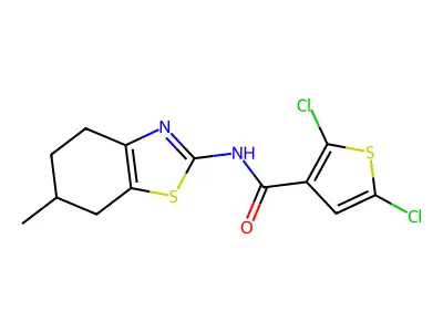 2,5-dichloro-N-(6-methyl-4,5,6,7-tetrahydro-1,3-benzothiazol-2-yl)thiophene-3-carboxamide structure