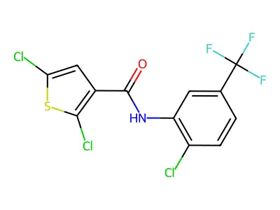 2,5-dichloro-N-[2-chloro-5-(trifluoromethyl)phenyl]thiophene-3-carboxamide structure