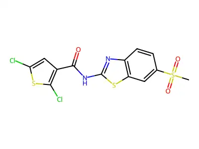 2,5-dichloro-N-(6-(methylsulfonyl)benzo[d]thiazol-2-yl)thiophene-3-carboxamide structure