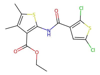 ethyl 2-(2,5-dichlorothiophene-3-amido)-4,5-dimethylthiophene-3-carboxylate structure